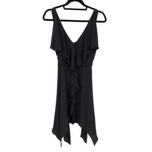 Vintage BCBG Dress Womens Sz 4 Black Draped Handkerchief Hem V-Neck Sleeveless